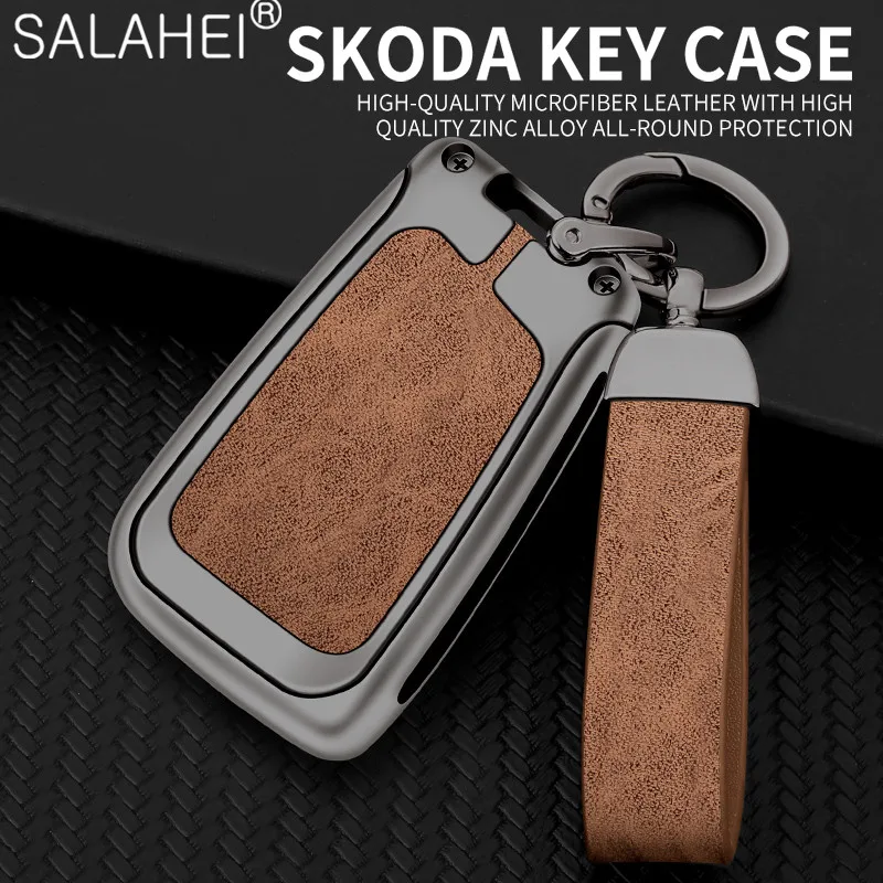 

Zinc Alloy Car Key Cover Case Holder Shell Full Protector Fob For Skoda Octavia A7 Kodiaq Karoq Keychain Auto Interior Accessory