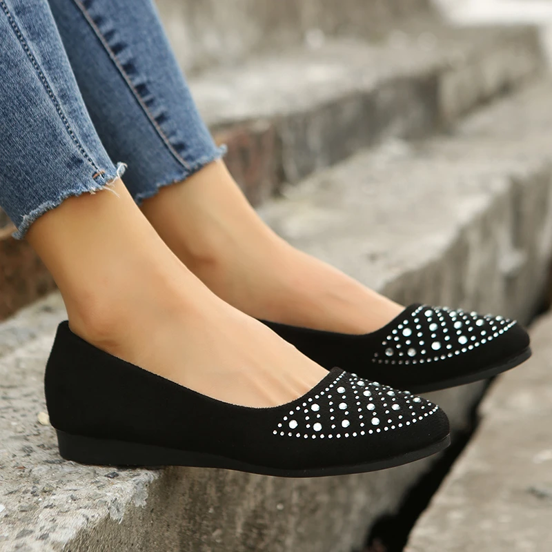 Women's Spring Flats Shoes Round-Toe Slip on Shoes for Women Black Flats Ladies Boat Shoes Women Shoes Zapatos Mujer Size 35-43