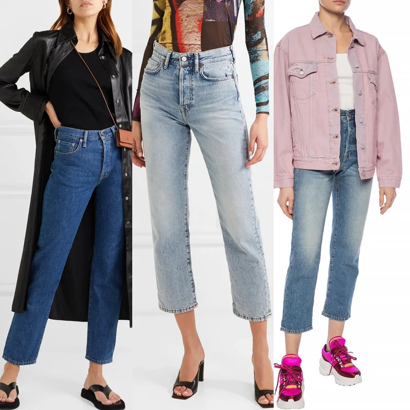 

Casual wild women jeans high waist Straight ankle-length denim pants