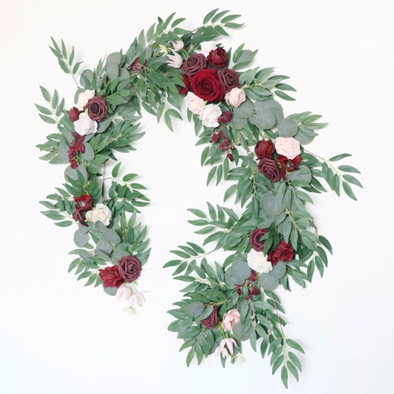 

Artificial Flower Wreath Wine Red Champagne Rattan Garland Ornament