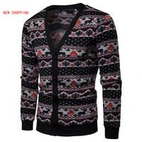 christmas sweater men winter casual wool elk printed long sleeve matching pull homme cardigan pullover tops men casaco masculino