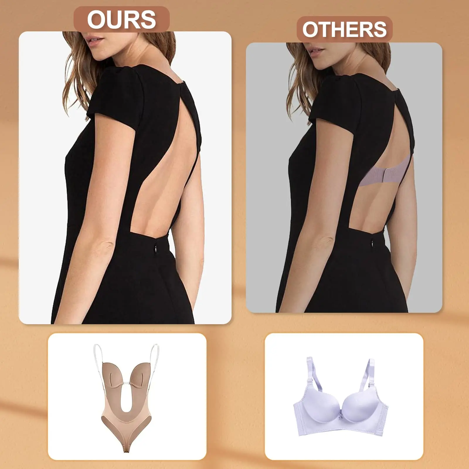 Bodysuit Shapewear Women Deep V-Neck Body Shaper Backless U Plunge Thong Shapers Waist Trainer Women Clear Strap Push Up Corset