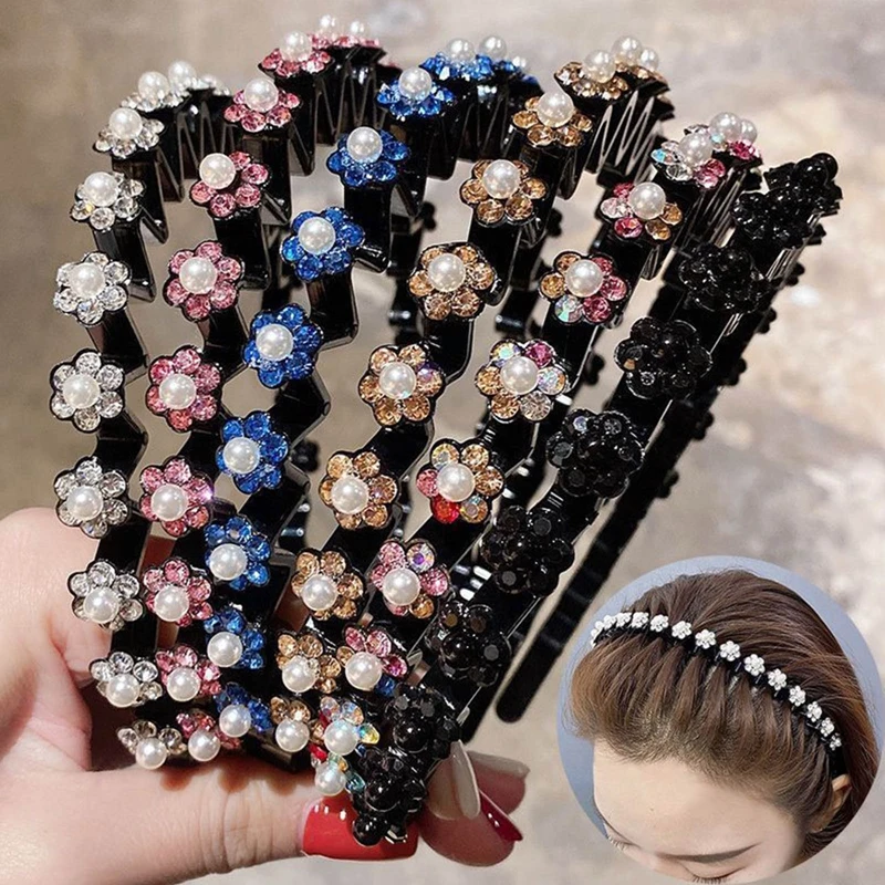

Fashion Pearl Non-Slip Rhinestone Pearl Hairbands Flower Women Hair Hoop Bands Headband Girls Hair Accessories Headdress