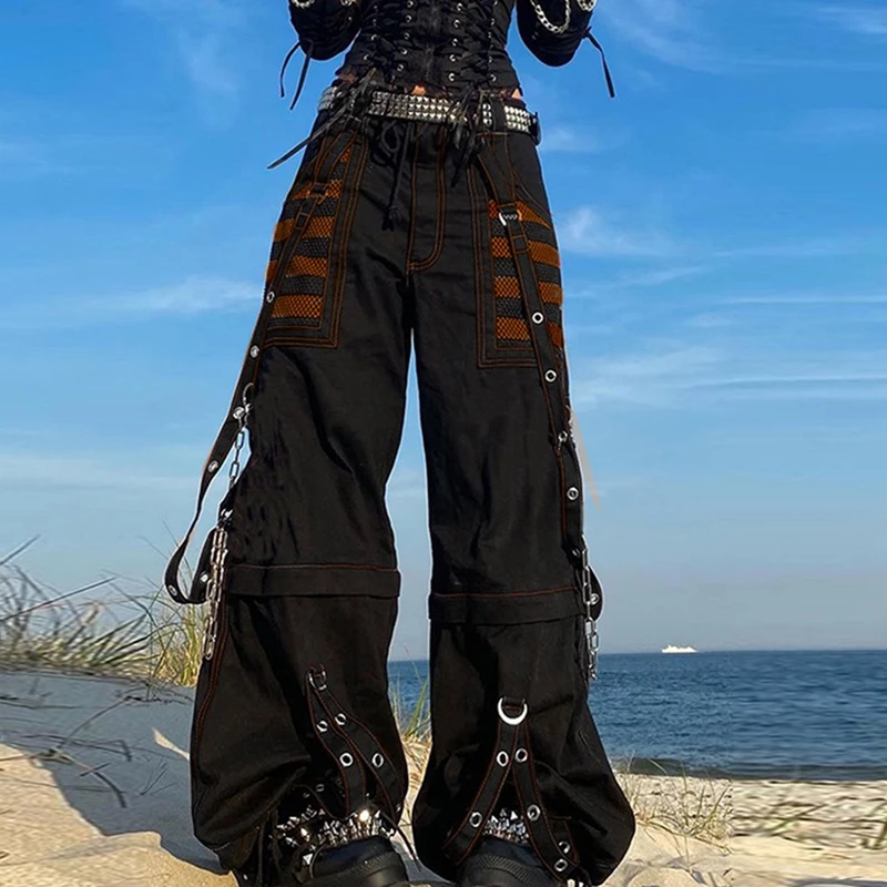 Maemukilabe Cyber Grunge Cargo Pants Harajuku Baggy Jeans Punk Style Y2k Wid Leg Denim E-girl Gothic Loose Trousers Women