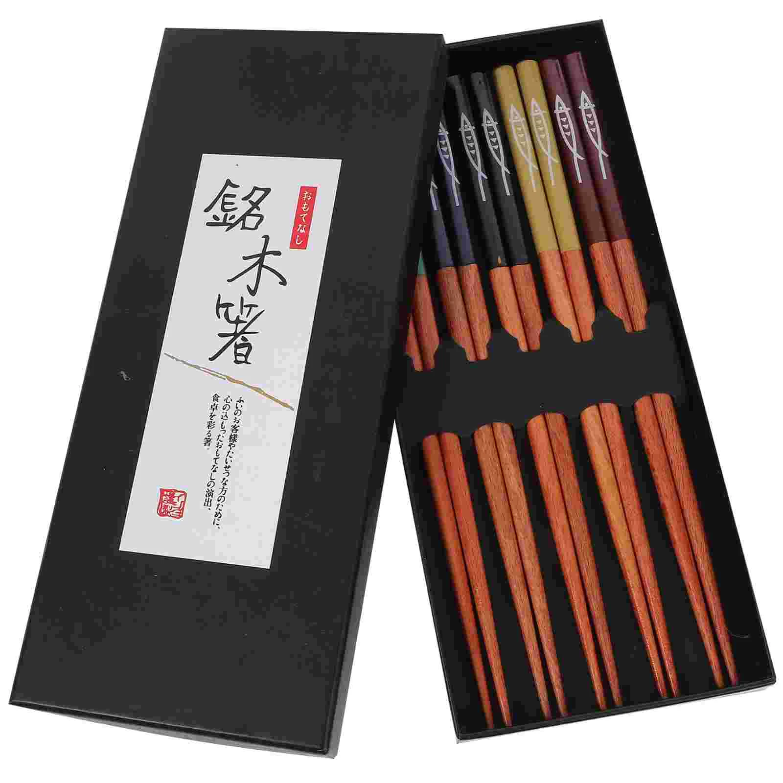 

5 Pairs Wood Chopsticks Kit Fondue Pot Set Portable Reusable Classic Gift Japanese Kids Sushi Serving