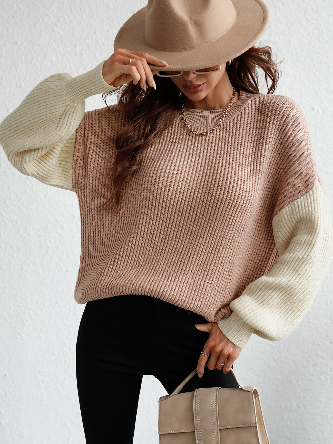

Pactchwork Winter Pullover Women Casual Knit Sweater Loose O-Neck Long Sleeve Knitwear Female Elegant Fashion Soft Warm Jumper