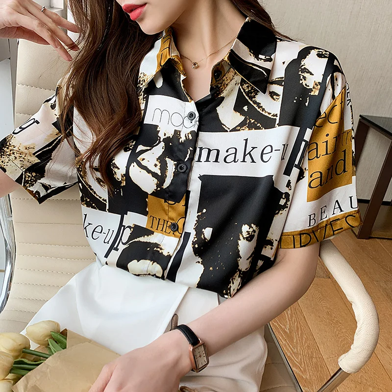 

Summer Women's Shirt Short Sleeve Printed Loose Casual Shirts Female Tops And Blouses Button Lapel Blusa De Mujer