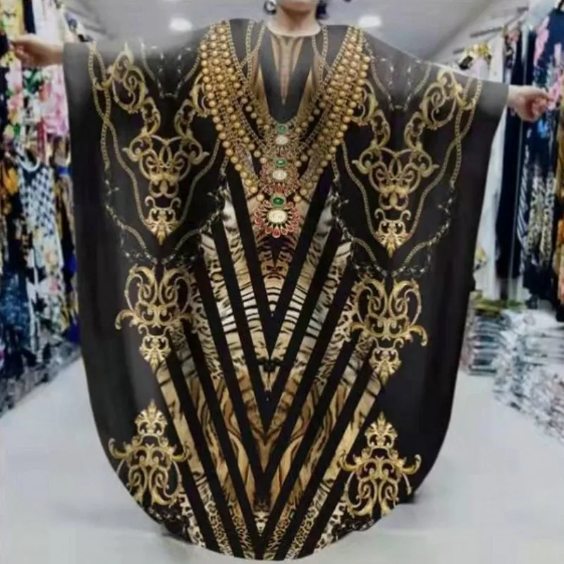 

African Dress For Women Summer Casual Round Neck Long Sleeve Fashion Printed Big Size Loose Gown Robe Muslim Female Vestido