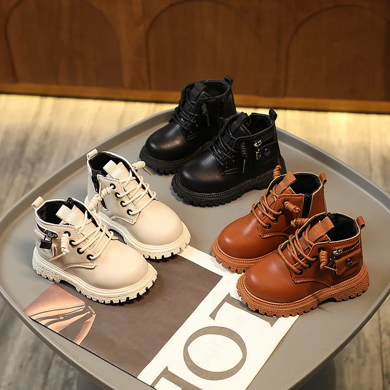 

Autumn Winter Baby Kids Short Boots Boys Soft Leather Children Martin Boots Fashion Toddler Girls Ankle Boots Boots 21-30