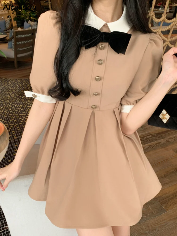 

Dresses Women Sweet Tender Summer Mini Vestidos Simple Korean Style Ins Puff Sleeve Temperament Elegant Vintage Chic All-match