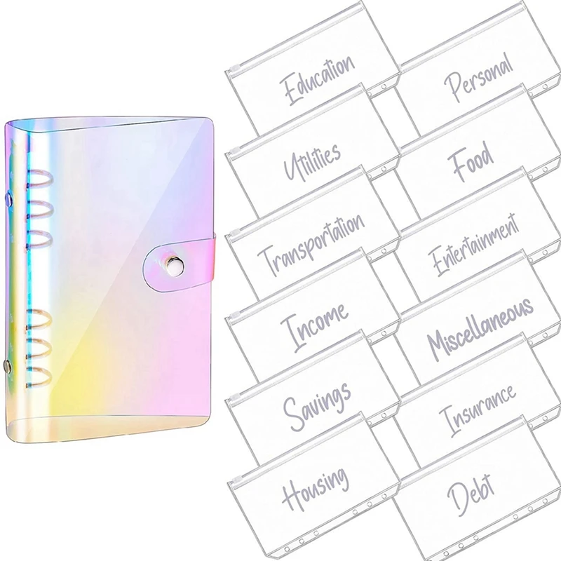 

2X A6 PU Leather Notebook Magnetic Personal Planning Binder With 24 Binder Pockets Binder Zipper Folder E