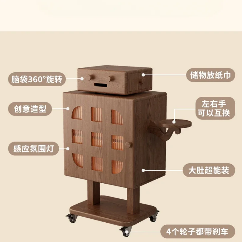 Мобильный прикроватный столик Dongmu из массива дерева для спальни с лампой шкафчик