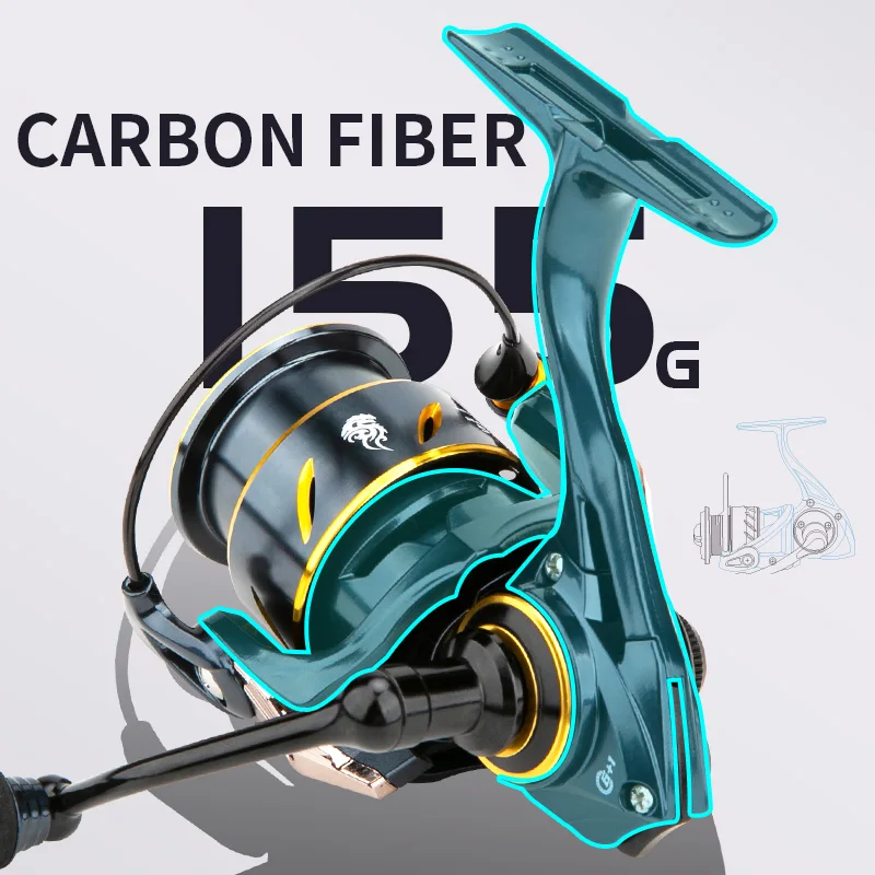 Катушка рыболовная компактная карбоновая с винтом и ручкой 5 кг