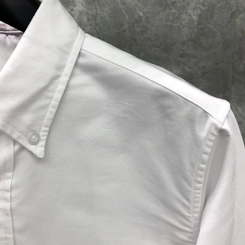 TB THOM Shirt Fashion Brand Tops Spring Autunm Vertical Stripe On Sleeve Design Casual Cotton Oxford Slim Wholesale Men’s Shirt