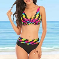 s 5xl summer new womens bikini set plus size beachwear bunting pattern split swimsuit