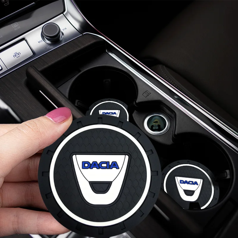 

1/2Pcs Car White border Cup Mat Silicone PU Non-Slip Coaster Accessories for Dacia Logan Sandero Duster Amber Indicator Repeater