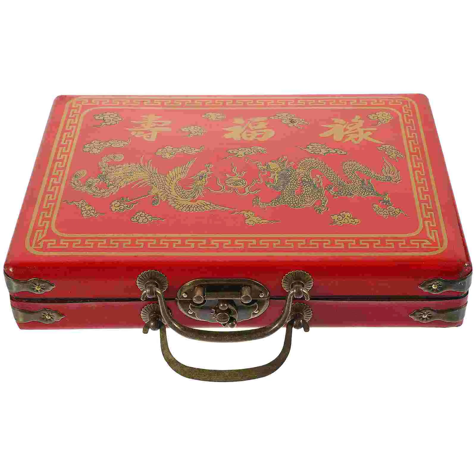 

Travel Containers Mahjong Storage Box Retro Case Household Organizer Handcrafted Gift Vintage Style Wood Handle Design Domino