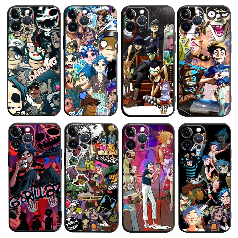 

For Apple iPhone 11 12 13 14 Pro Max X XS 7 Plus XR Mini 8 12mini 13mini Shockproof Phone Coque Anime Cartoon Gorillaz
