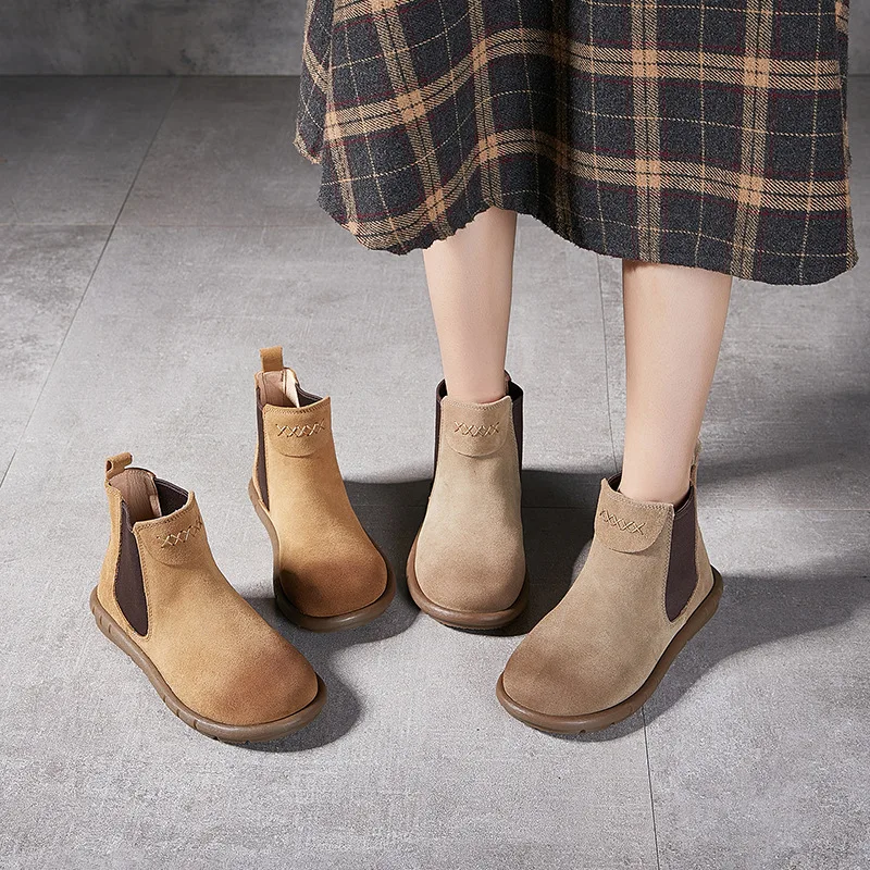 Женские короткие ботинки Челси из воловьей кожи модные натуральной замши на