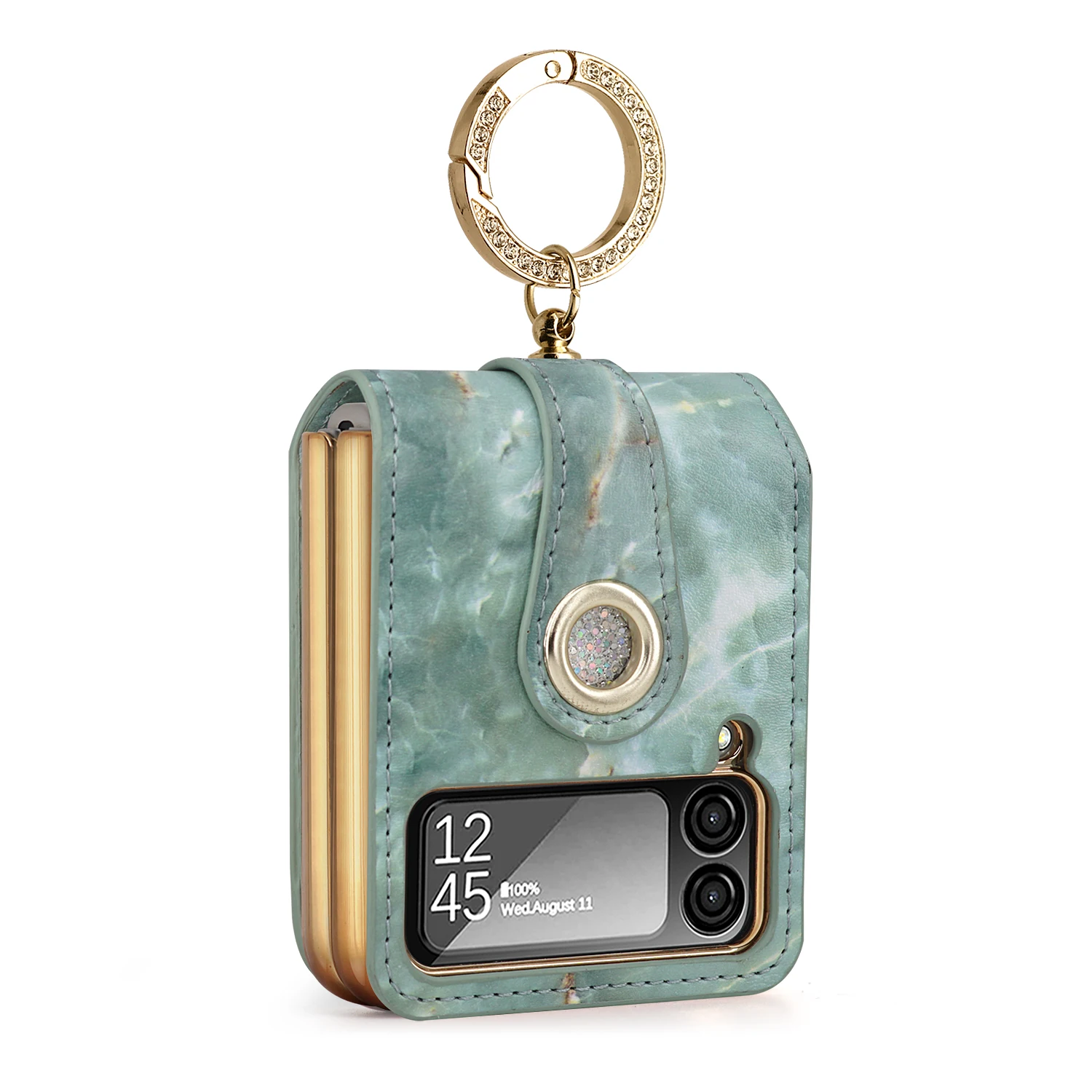 

Zflip 4 3 Plating PC Metal Ring Holder Leather Case for Samsung Galaxy Z Flip4 Z4 Z3 Zflip 4 Blue Folding Flip Cover