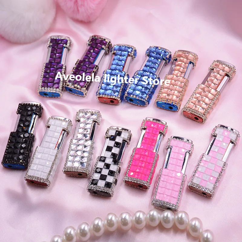

Handmade Rhinestone Butane Lighter Fashion Lady Inflatable Windproof Straight Lighter Beautiful Girl Gift Smoking Accessories