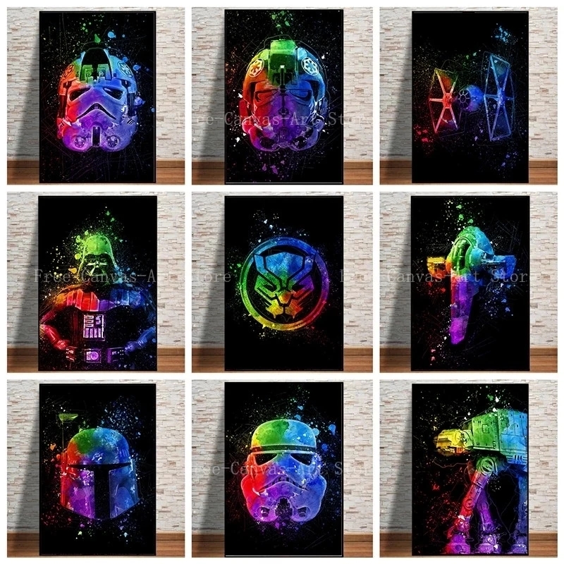 Плакаты из мультфильма Disney аниме акварельные постеры Звездных войн Картина на