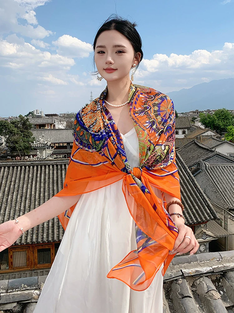 Новый элегантный женский шелковый шарф для отпуска саронг Пляжная накидка шаль