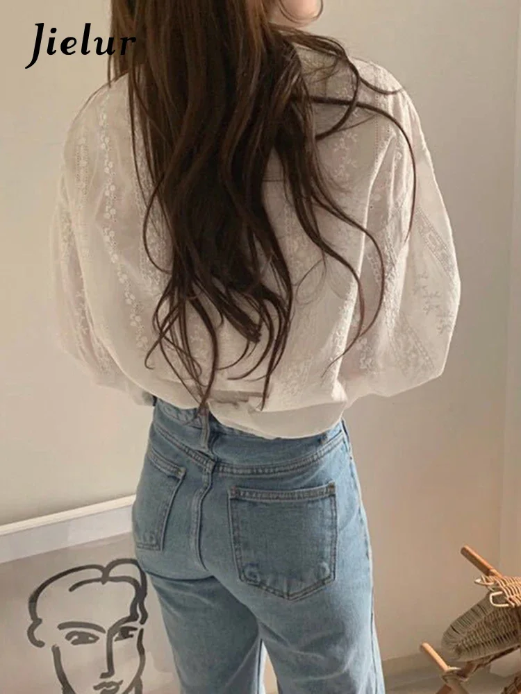 Кружевная рубашка Jielur с вышивкой размер s-xl Весенняя женская льняная хлопковая