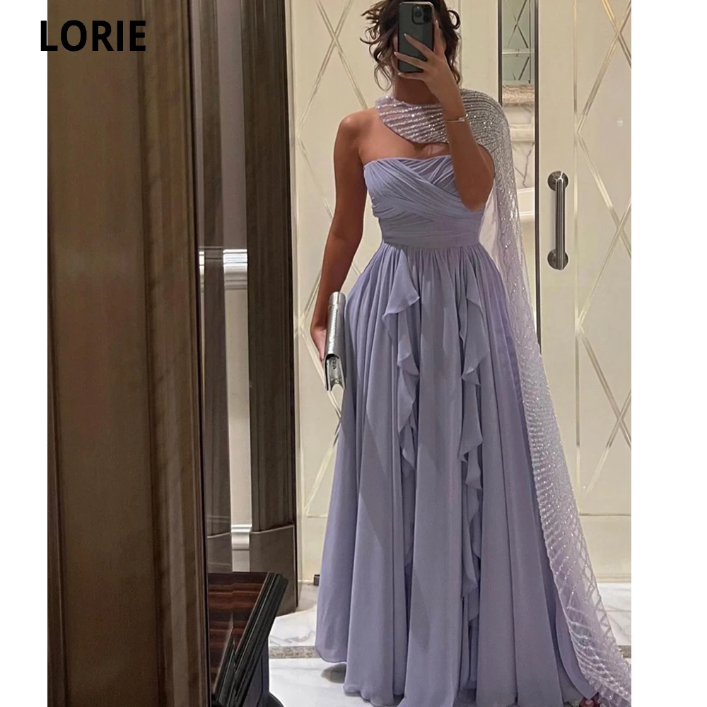 

LORIE Light Purple Prom Dresses Chiffon A-line Long Vestido De Festas Longo Casamento With Sparkly Sequins Vestidos De Noche