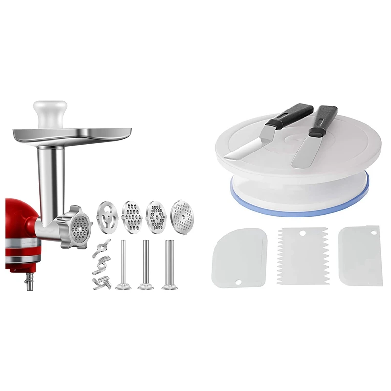 

1 Set Food Grinder Attachment for KitchenAid Stand Mixers & 6 Pcs Cake Decorating Kit, 11 Inch Rotating Cake Turntable