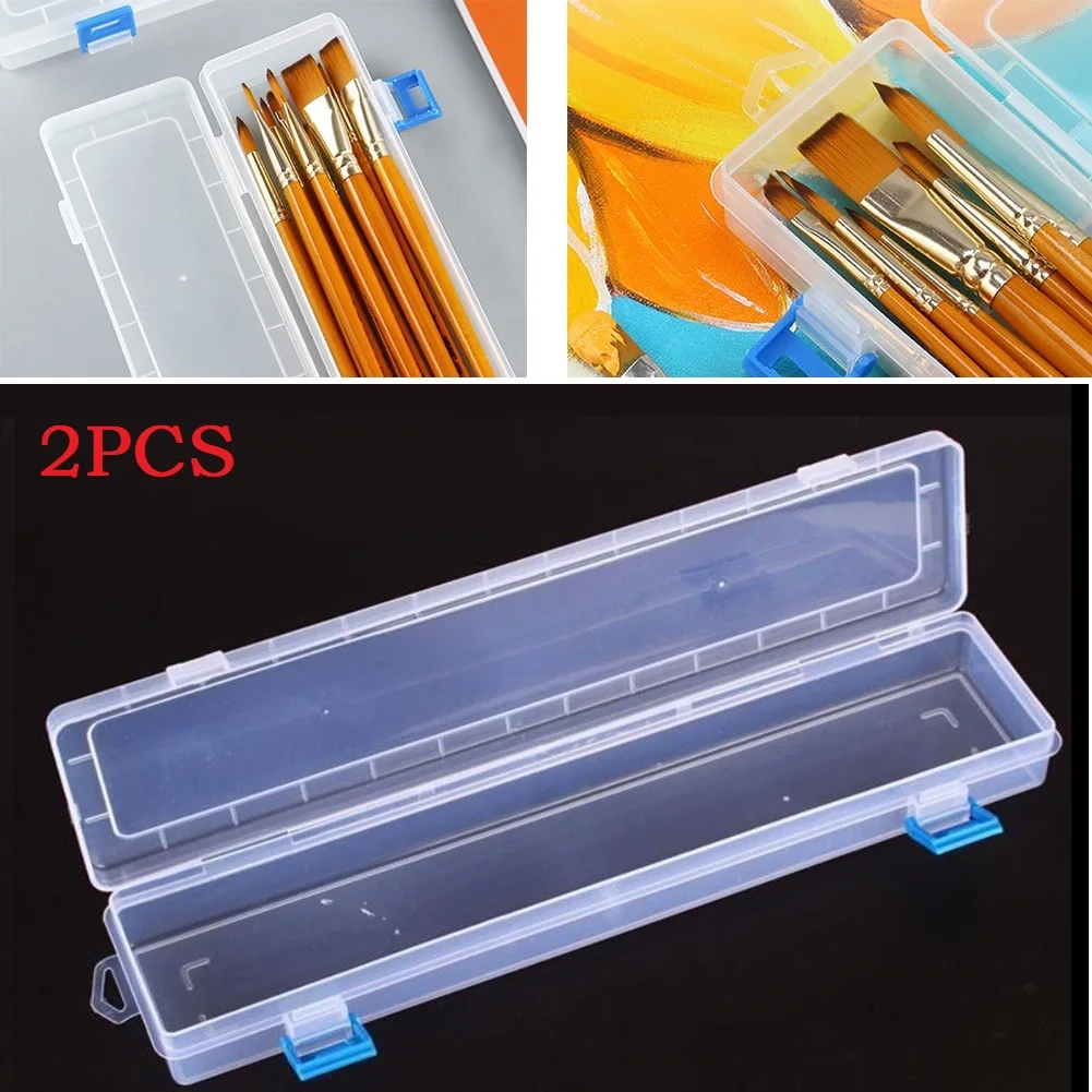 

Drawing Tools Storage Box White Plastic 13\" In Length. 2Pcs Easily Accessible Hinged Lid Scissors Crayons Durable