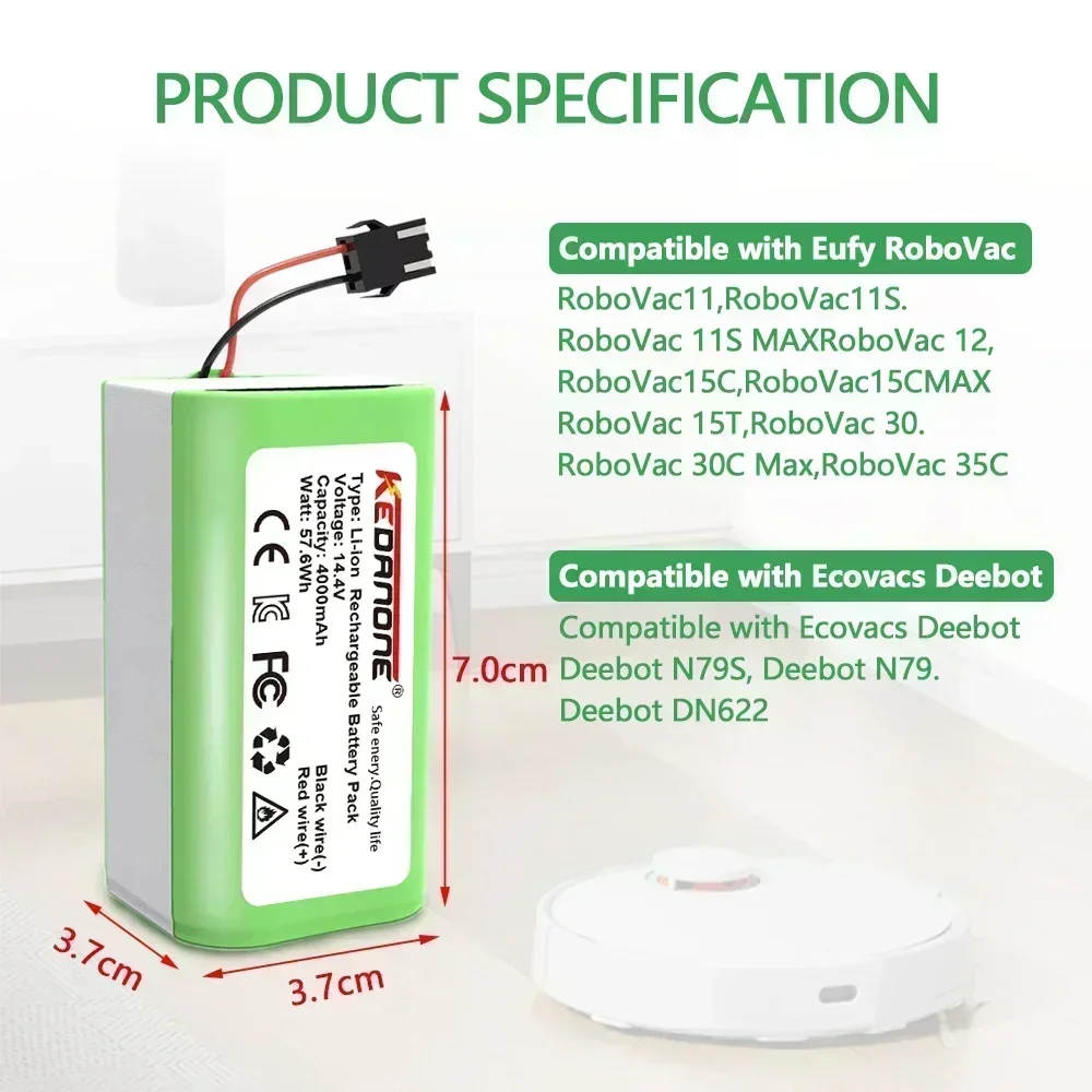 Литий-ионный аккумулятор 14 4 В 0 Ач для Cecotec Conga Excellence 950 990 1090 Ecovacs Deebot DN621 601/605 Eufy RoboVac