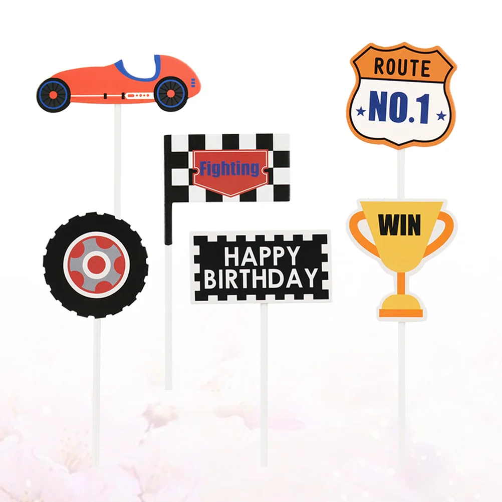 

12 Pcs Party Supplies Cupcake Decor Decoration Racing Car Checkered Flags Toppers Paper Gentle Reminder