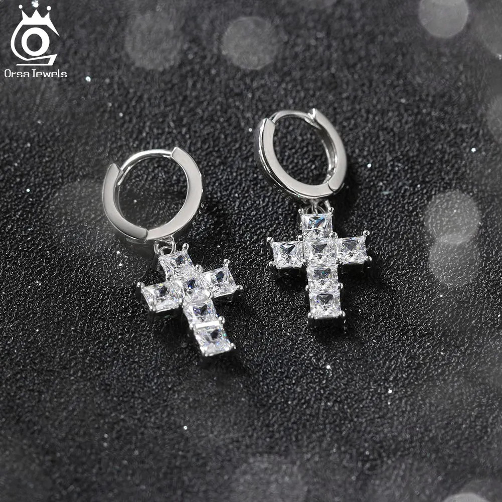 ORSA JEWELS Цирконий CZ Крест Кулон Ожерелье Серьги Стерлингового Серебра 925 пробы с