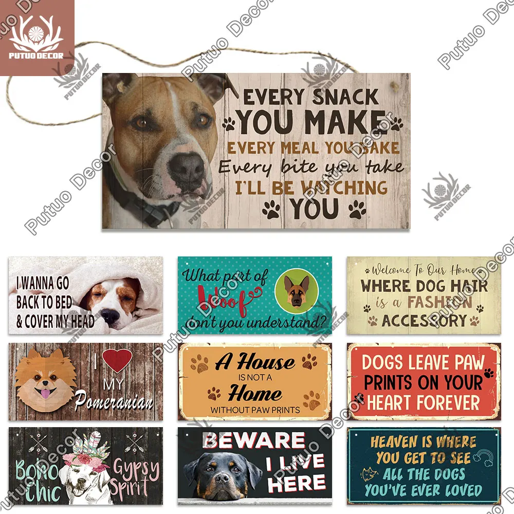 

Putuo Decor Dog Love Gifts Friendship Wooden Pendant Vintage Wood Plaque Sign for Pet Kennel Decor Home Decoration