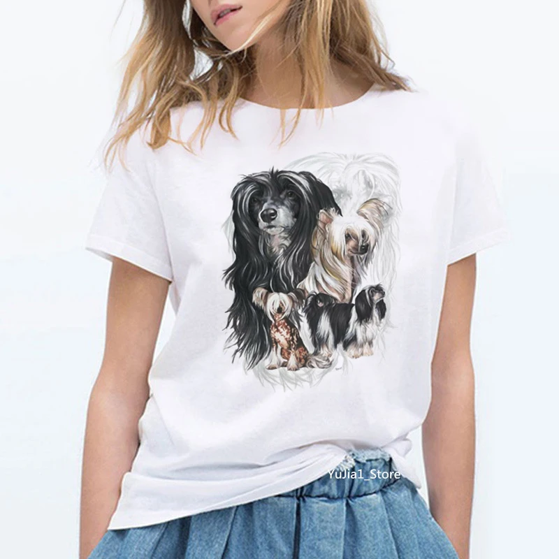 

Vintage Chinese Crested Dog Printed T Shirt Women Dog Lover Friends Birthday Gift Tshirt Summer 2020 Women Clothes