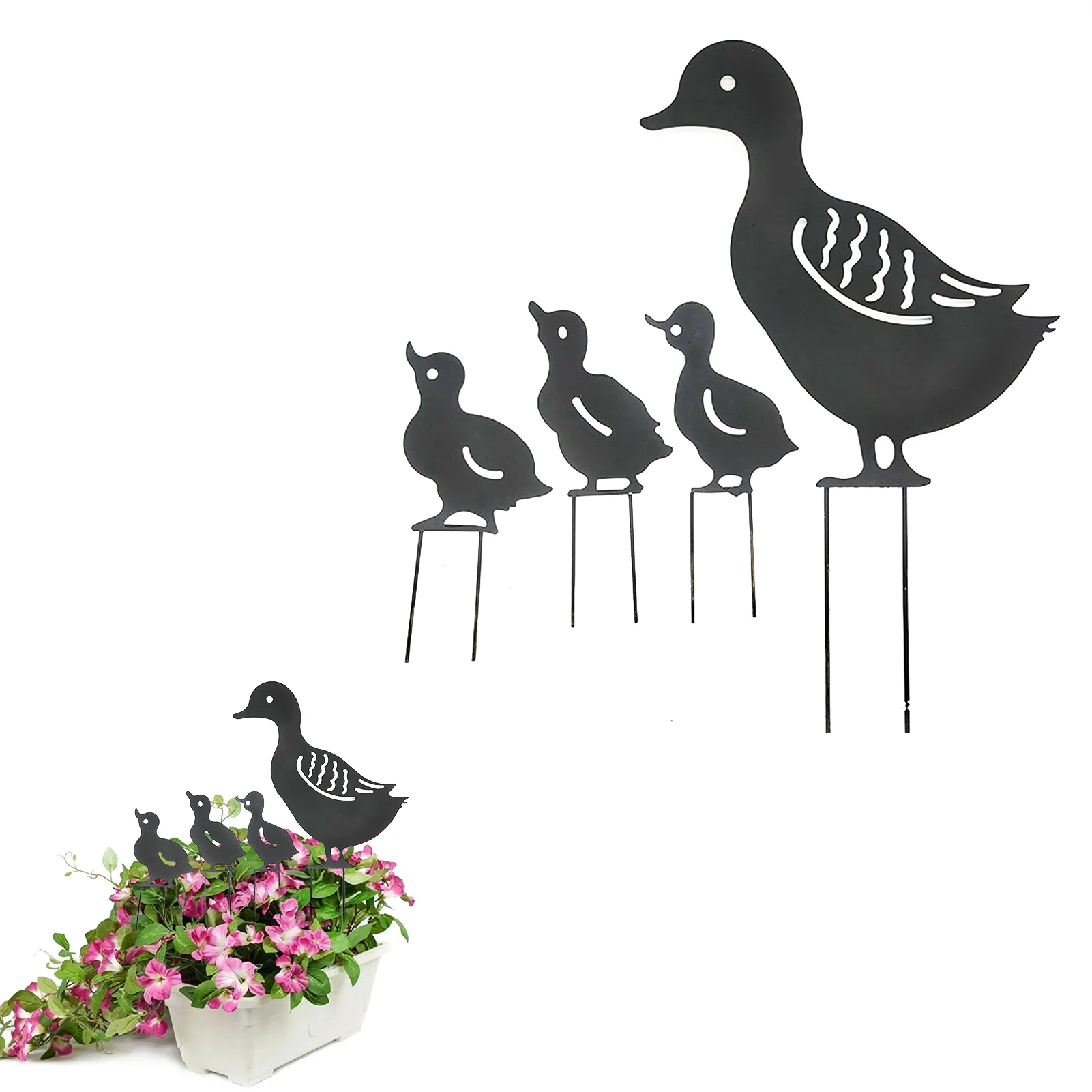 

Metal Yard Art Duck Animal Metal Garden Art Silhouette Stake Set Of 4 Iron Duck Garden Stake Decorations For Outdoor Decorations