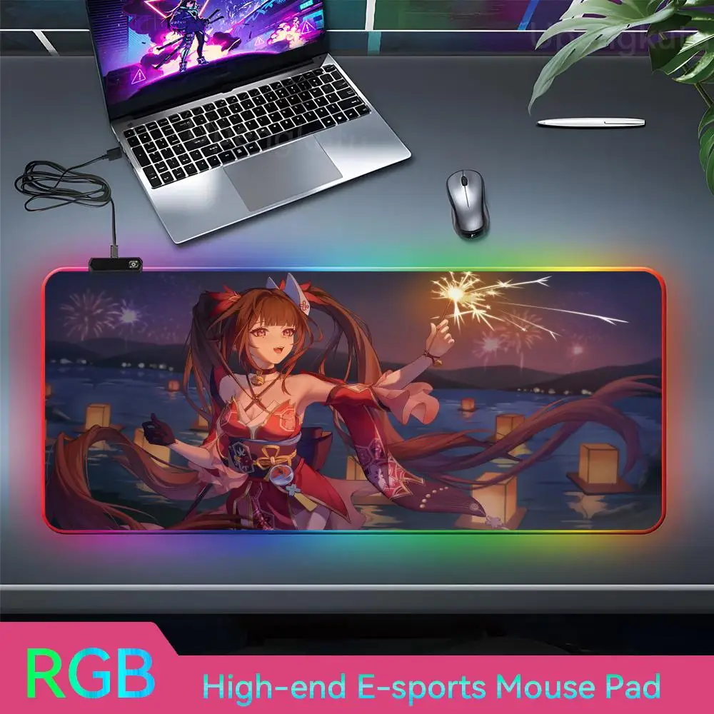 Блестящий коврик для мыши S _ Hentai RGB большой игровой аксессуары офиса клавиатуры