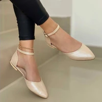 2022 spring new one word buckle hollow sandals 40 43 pointed toe solid color low heeled casual sandals large size 34 43