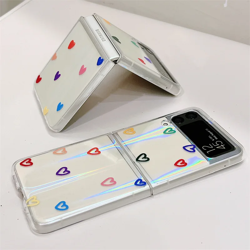 

Colorful Hearts Transparent Phone Case for Samsung Galaxy Z Flip 3 5G PC Back Cover for ZFlip3 Protective Hard Case Shell