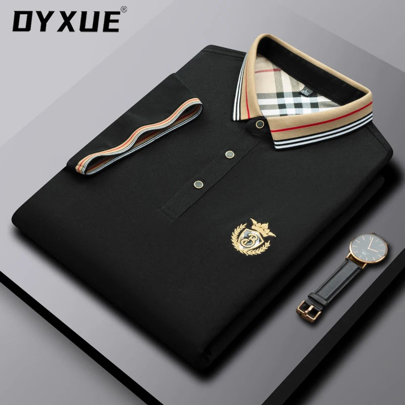 

DYXUE Brand Male Polo Shirt Luxury Fashion Designer Tshirts for Men Soft Men's Clothing Korean Polos mulberry silk Short Sleeve