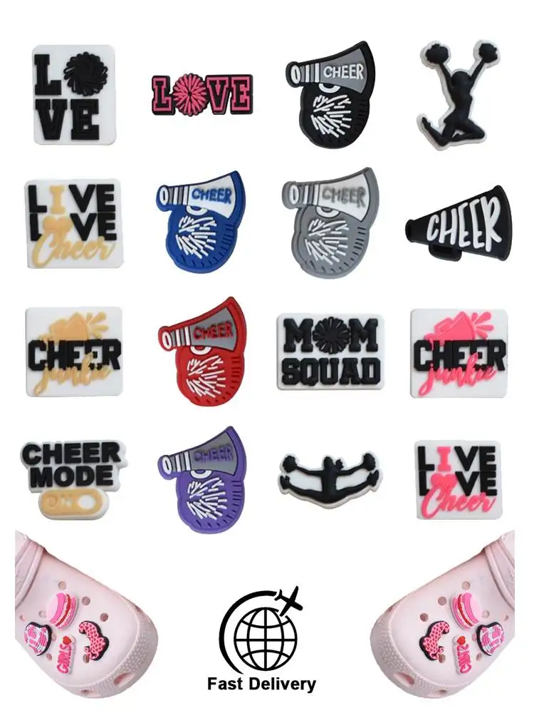 

1Pcs PVC Cheerleading for Crocs Charms DIY Badge Women Sandals Buckle Kids Pins Decoration Jeans Shoe Ornaments Party Favors