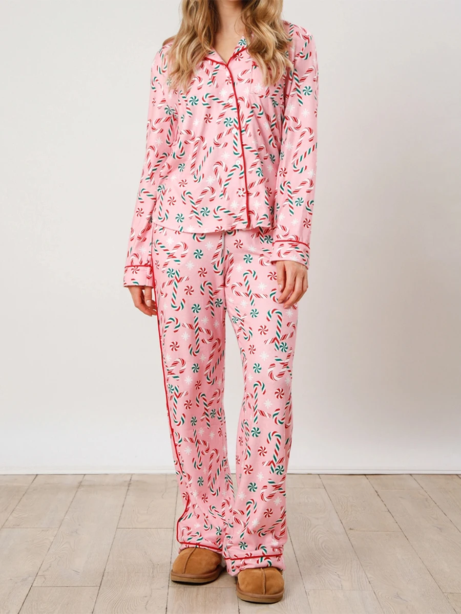 Женский комплект для отдыха из 2 предметов рубашка с принтом Санта-Клауса и