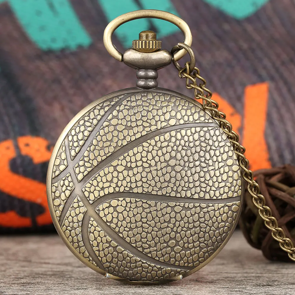 

Ball Games Series Display Vintage Quartz Pocket Watch Full Hunter Pendant Bronze Chain Necklace Pocket Clock Gifts for Kids Men
