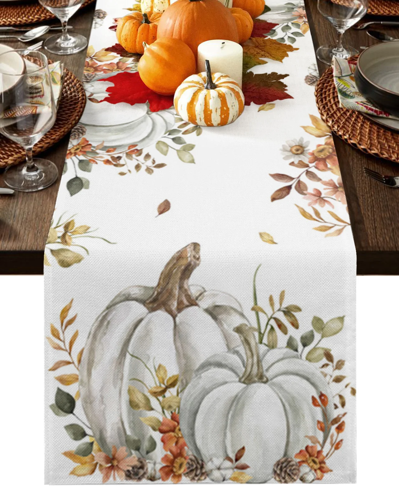 

Подстилка для стола из хлопка и льна с тыквами на День Благодарения на осень
