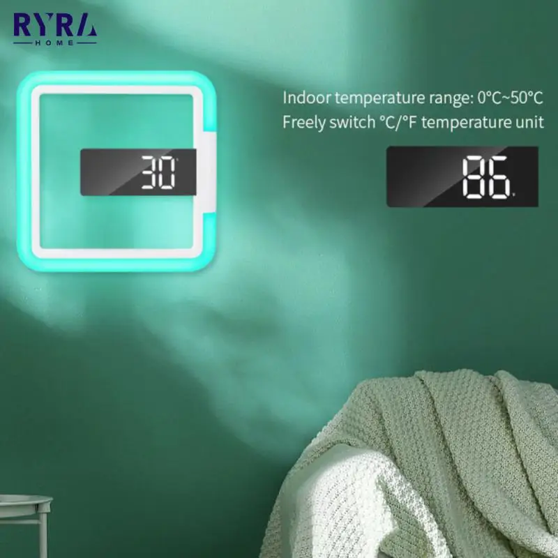 

Светодиодный ночник, настенные часы, многоцветный температурный Будильник с зеркалом, полые часы, настольные часы для гостиной, спальни, то...