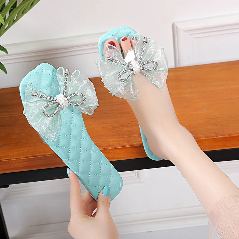 Women's Casual Bow Beach Bling Slippers 2023 Summer New Fashion Flats Shoes Ladies Slingback Flip Flops Slides Zapatos De Mujer