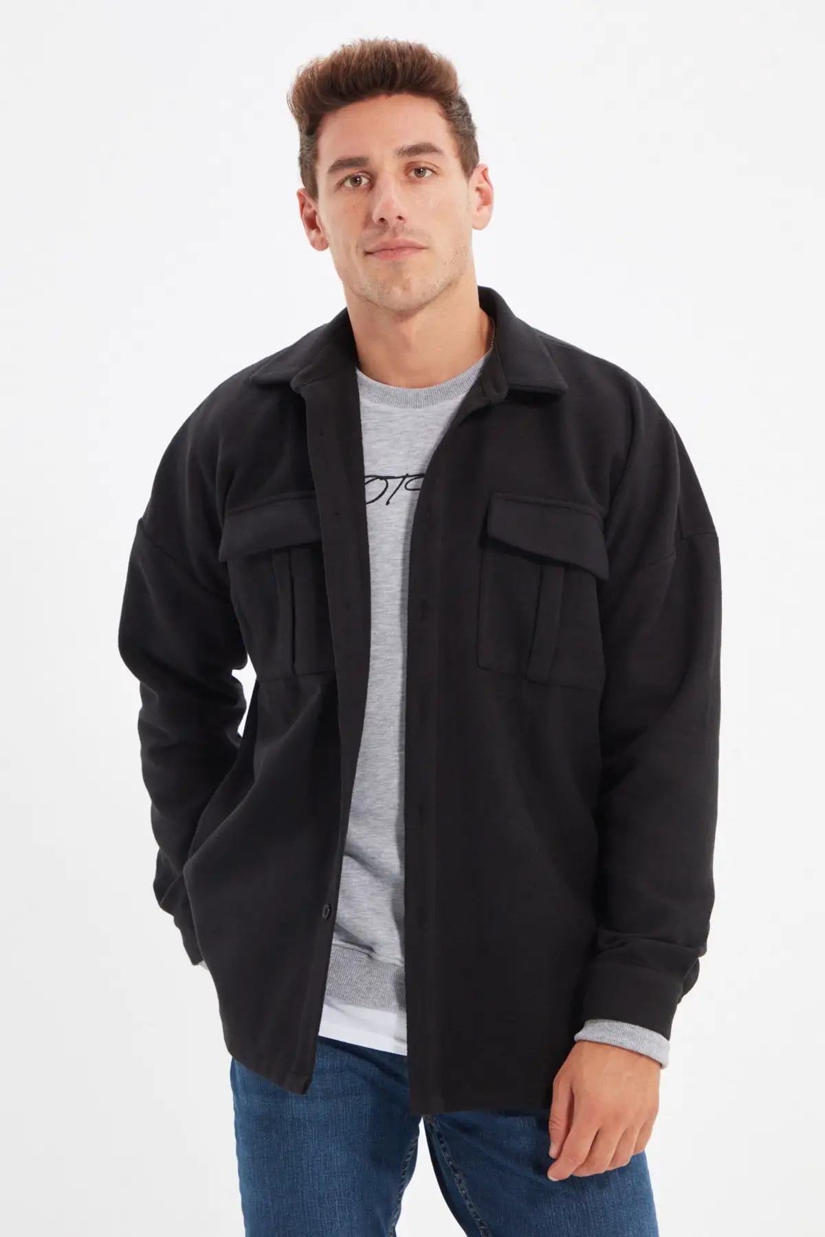 

Trendyol Men Oversize Shirt Collar Double Flap Pockets Overshirt Jacket TMNAW22CE0037
