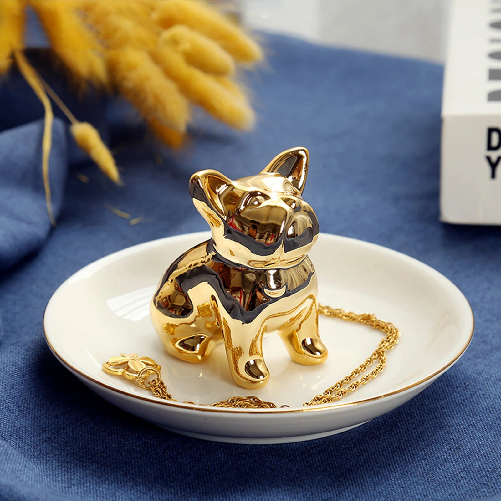 

Керамические безделушки в форме бульдога, поднос, кольцо-держатель, блюдо, ювелирные изделия