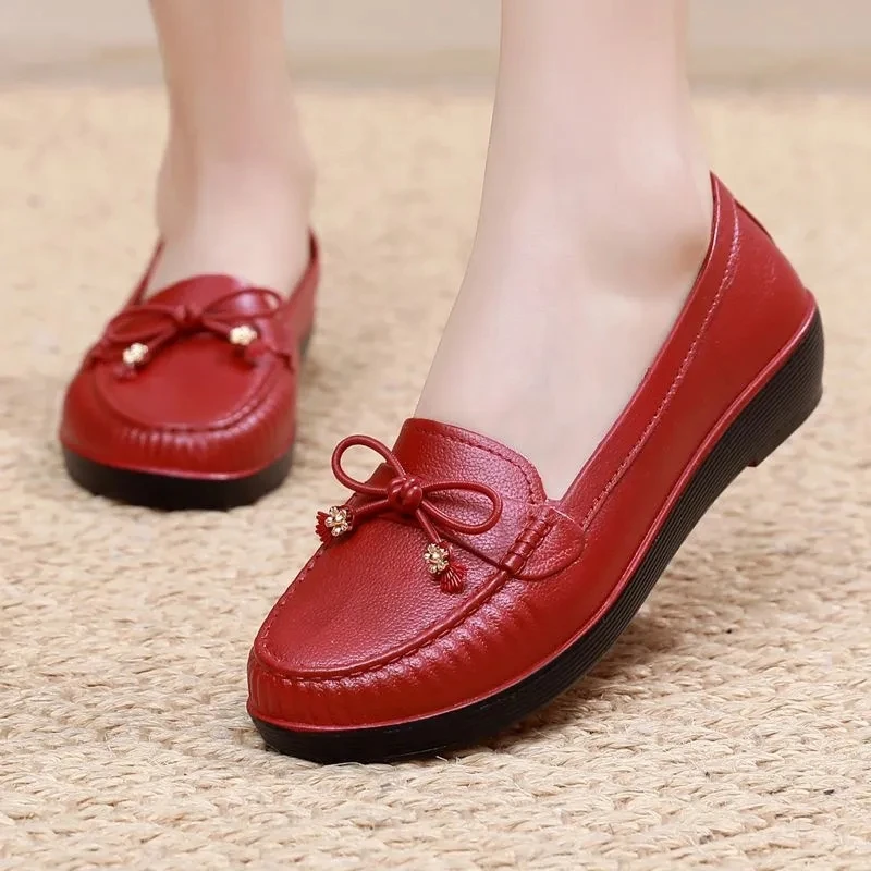 2022 New Loafers Fashion Ladies Flat Shoes Soft Leather Comfortable Women Moccasins Bowknot Shallow Flats Female Non-slip Shoes